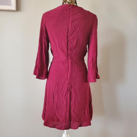 Lulus's Faux Wrap Mini Dress in Wine - Picture 2 of 7
